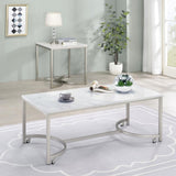 ZUN White and Satin Nickel Coffee Table with Casters B062P153614