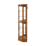 ZUN 6 Shelf Corner Curio Display Cabinet with Lights, Mirrors and Adjustable Shelves, Oak W1693P165029