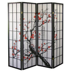 ZUN Black Japanese 4-Panel Screen Room Divider, Plum Blossom T2574P165146