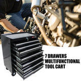 7 DRAWERS MULTIFUNCTIONAL TOOL CART WITH WHEELS-BLACK W1102107325