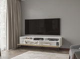 Olds TV Stand with 2 Doors and Open Storage, White and Natural Oak B128P287515