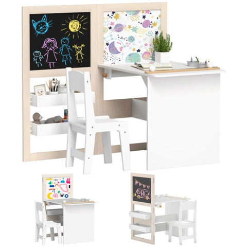 ZUN White 3 in 1 Kids Table and Chair Set 26880978