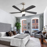 52 Inch Modern Ceiling Fan With Dimmable LED Light 5 Solid Wood Blades Remote Control Reversible DC W882P151478