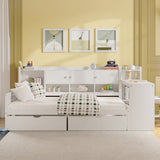 Wooden L-Shape Daybed with Seven Storage Cabinets and Two Storage Drawers, Multi-functional Bed with 96529688