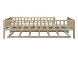 Twin Size Wood Daybed with Trundle and Fence Guardrails, Natural WF301862AAN