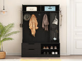 Hall Tree with 6 Hooks,Coat Hanger, Entryway Bench, Storage Bench,for Entrance, Hallwa,black W1321P444289