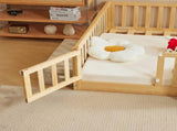 Full-Size Wooden Children's Bed with Gate and Bed Slats Painted Pine Fence-Style Bed 48686277
