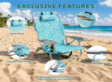1 PCS Aluminum Beach Chair, 8.5 Inch Seat Height Teal Tribal Pattern, Adjustable Folding Chair with 78014252