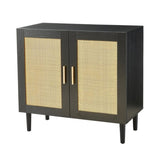 ZUN Side panel buffet cabinet with natural rattan door, rattan storage cabinet with adjustable shelves, W1320138012