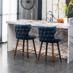 ZUN Nevis Mid-century Modern Faux Leather Tufted Nailhead Trim Counter Stool Set of 2, Blue T2574P165097