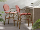 Outdoor Wicker and Aluminum 29.5" French Barstools, Set of 2, Red, Bamboo Print Finish 72605.00RD