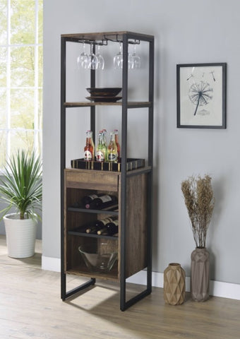 ZUN Weathered Oak and Black Wine Rack with 1 Drawer B062P184584