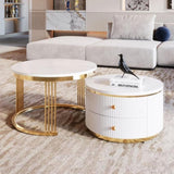 ZUN Modern 2 Pieces White Round Nesting Coffee Table with Drawers in 27.6'' WF325924AAK