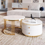 ZUN Modern 2 Pieces White Round Nesting Coffee Table with Drawers in 27.6'' 61260641