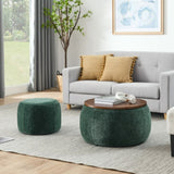 Round Storage Ottoman, 2 in 1 Function, Work as End table and Ottoman,with small W487P165701