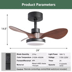 ZUN 24" Black small Ceiling Fan with Light remote control ,Modern Low Profile Ceiling Fan, 6-Speeds W2352P224344