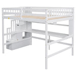 ZUN Full Size Loft Bed with Built-in Desk, Bookshelves and Storage Staircase,White 27873954