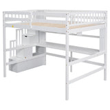 ZUN Full Size Loft Bed with Built-in Desk, Bookshelves and Storage Staircase,White 27873954