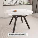 47-63" expandable circular dining tables , equipped with 6 PU fabric thick cushioned dining chairs 57696434