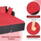 Red Outdoor Rattan Daybed with Upholstered Cushions 48768707