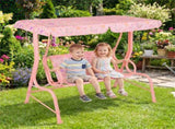 2-Seater Kids Patio Swing with Adjustable Canopy & Safety Belts Outdoor Toddler Swing Bench - PINK 49160533