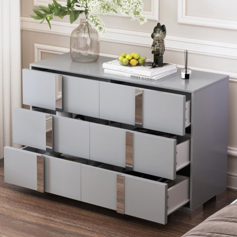 ZUN Elegant Modern Dresser with Metal Handle,Mirrored Storage Cabinet with 6 Drawers for Bedroom,Living 24755418