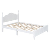 Full Size Wood Platform Bed Frame,Retro Style Platform Bed with Wooden Slat Support,White WF308186AAK