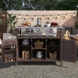 ZUN K&K Outdoor Kitchen Island, Rolling Bar Cart & Storage Cabinet, Farmhouse Solid Wood Outdoor Grill WF532198AAZ