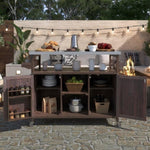 ZUN Outdoor Kitchen Island, Rolling Bar Cart & Storage Cabinet, Farmhouse Solid Wood Outdoor Grill Table 77847849