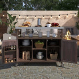 ZUN Outdoor Kitchen Island, Rolling Bar Cart & Storage Cabinet, Farmhouse Solid Wood Outdoor Grill Table 77847849