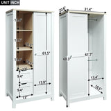 ZUN Bedroom Storage Wardrobe with Hanging Rods and 2 Drawers and Open Shelves,Sliding Door,White 56629304