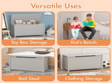 Kids Wooden Toy Box Storage with Safety Hinged Lid for Ages 2 00884520