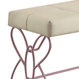 White and Light Pink Tufted Bench B062P208996
