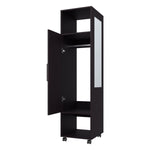 ZUN Black 1-Door Wardrobe with Mirror and Open Storage B062P227645