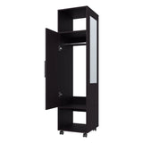 Black 1-Door Wardrobe with Mirror and Open Storage B062P227645