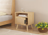 22.83'' H Rattan Nightstand, Side Table with Door Open Shelf, Accent Bedside End Table with Solid 77438934