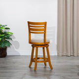24" Counter Height Slat Back Swivel Stool, Natural Finish, Beige Fabric Seat B04660692