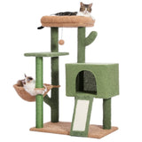 ZUN Cactus Cat Tree Cat Tower with Sisal Covered Scratching Post and Cozy Condo Cat Climbing Stand with 52187964