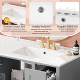 30-inch bathroom vanity with ceramic sink, rubberwood frame, MDF panels, one door with double N729P290689E