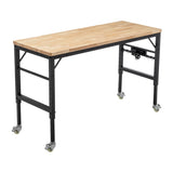 60" Adjustable Workbench for Garage, Rubber Wood Heavy Duty Workstation with Power Outlets & Wheels, W1422P218520