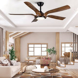 ZUN Smart 56" Integrated LED Ceiling Fan with Antique Brown Blades in Matte Black Fan Body Finish 56201960