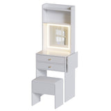 ZUN Small Space Vanity Table Set with 3 Adjustable Lighted Mirror and Storage Chair, Makeup Vanity Table 77564731