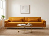 FX-P18-ORLuxury Velvet Sofa with Gold Accents - Modern 3-Seat Couch with Plush Cushions, W57649842