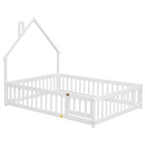Full House-Shaped Headboard Floor Bed with Fence ,White W504119481
