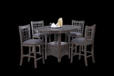 Dining Table Round Counter height Dining Table w Shelve 1pc Table Only Built In Leaf Solid wood Gray B011P182982