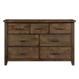 Classic Burnished Brown Dresser 1pc Solid Rubberwood 7 Drawers Transitional Design Bedroom Furniture B011134412