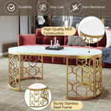 ZUN Modern Oval Coffee Table with Cut-Out Pattern Metal Stainless Steel Frame in 47.2" N735P192911K