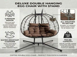 Double Hanging Egg Chair wth Stand, Patio Hammock Swing Chair with Cushion Loveseat for Bedroom, W2500P320405