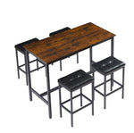 ZUN Pub High Dining Table 5 Piece Set, Industrial Style Pub Table, 4 PU Leather Bar Chairs for Kitchen W1668P164658