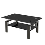 ZUN Tempered Black Glass Coffee Table, 2-Layers Tea Table W171891785